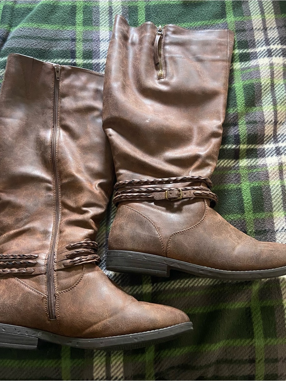 cloudwalkers Brown Braided Strap Mid-Calf Combat Boots